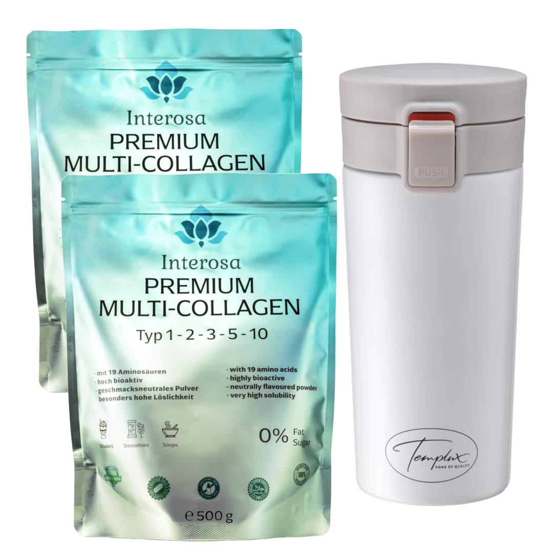 Interosa Premium Multi Collagen to-go (2 x 500 g + 1 Thermobecher gratis)